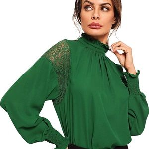 Green lace detail top